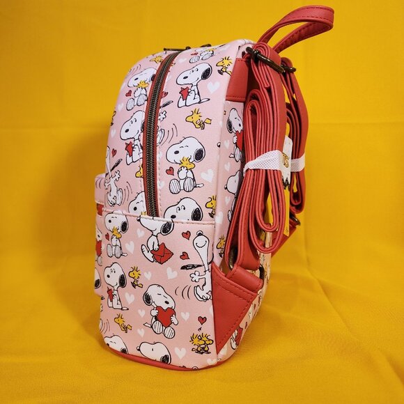 Loungefly Peanuts Snoopy & Woodstock Valentine\'s Day Heart AOP Mini Backpack NEW main image 4